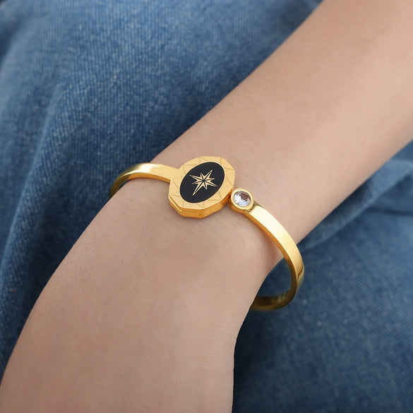 Wholesale Niche Elegant Natural Stone Fritillaria Inlaid Round 316L Stainless Steel Electroplated Bracelet