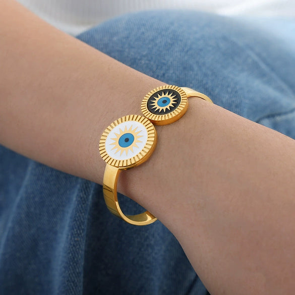 Wholesale Niche Elegant Natural Stone Fritillaria Inlaid Round 316L Stainless Steel Electroplated Bracelet