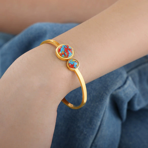 Wholesale Niche Elegant Natural Stone Fritillaria Inlaid Round 316L Stainless Steel Electroplated Bracelet