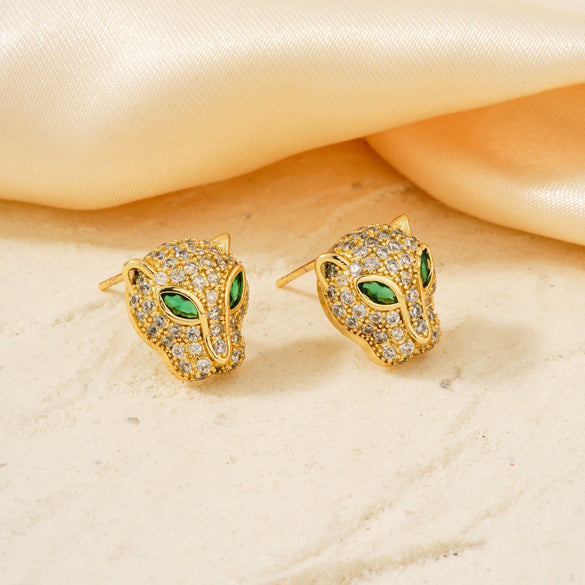 Wholesale Niche Fashion Copper Zircon Glass Earrings With Animal Zodiac Pattern And Electroplating Design