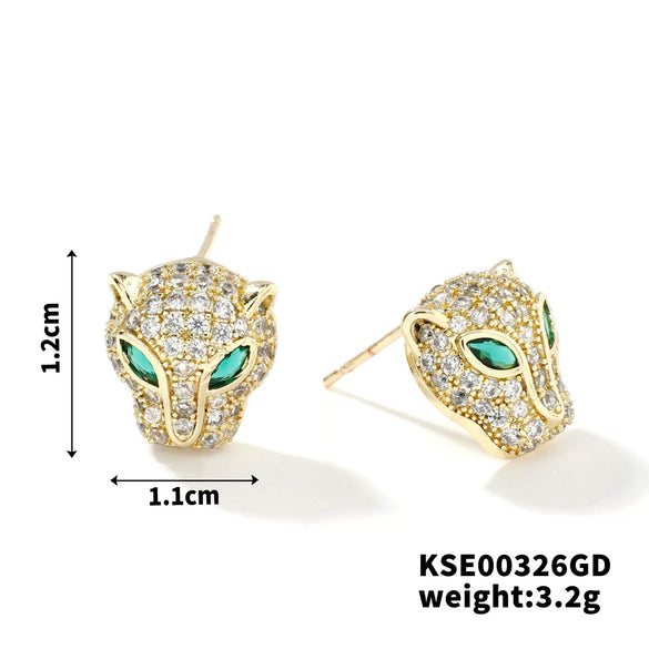 Wholesale Niche Fashion Copper Zircon Glass Earrings With Animal Zodiac Pattern And Electroplating Design