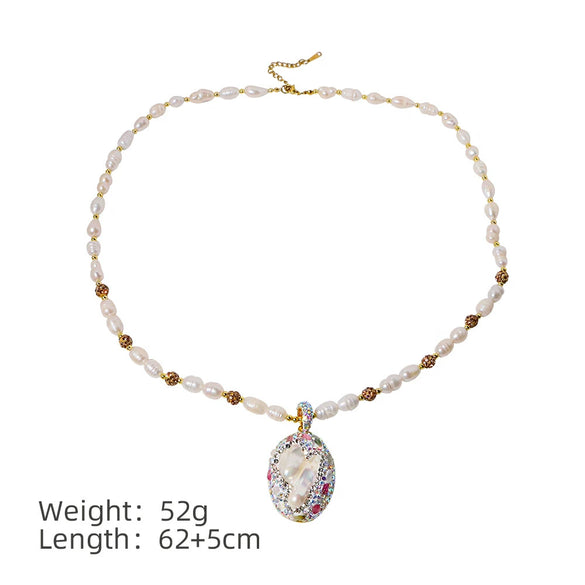 Wholesale Niche Fashion Freshwater Pearl Necklace With Mixed Gemstone Inlay Pendant And Electroplating Treatment