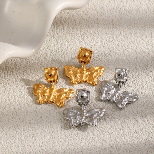 Wholesale Niche Geometric Butterflyshaped Stainless Steel 18K Goldplated Earrings For Women