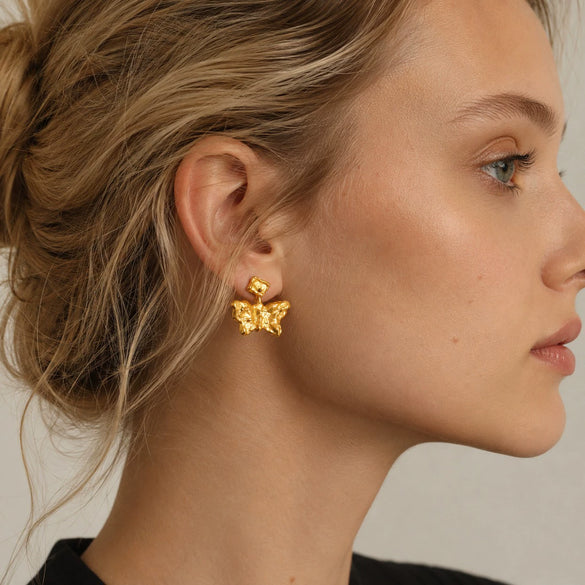 Wholesale Niche Geometric Butterflyshaped Stainless Steel 18K Goldplated Earrings For Women