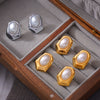 Wholesale Niche Geometric Hexagonal Imitation Pearl Titanium Steel 18K Gold Plated Earrings For Women