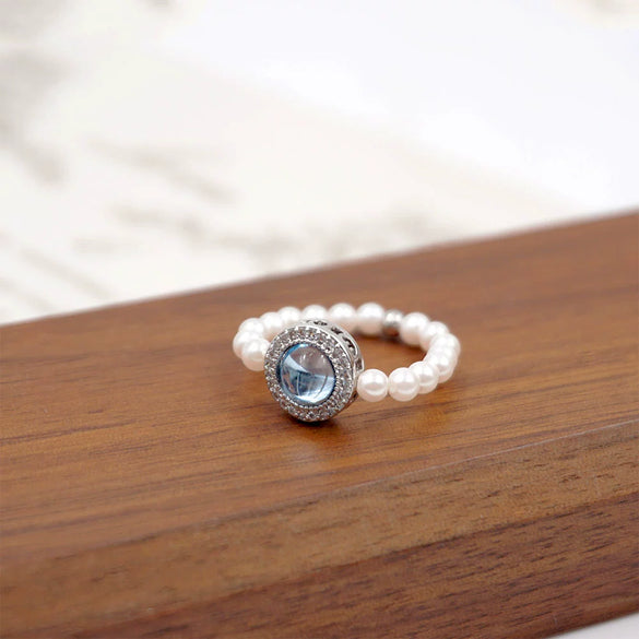 Wholesale Niche Geometric Imitation Pearl Handmade Women's Ring