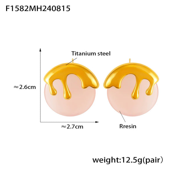 Wholesale Niche Geometric Resin And Titanium Steel Ice Cream Shaped Earrings Plated With 18K Gold