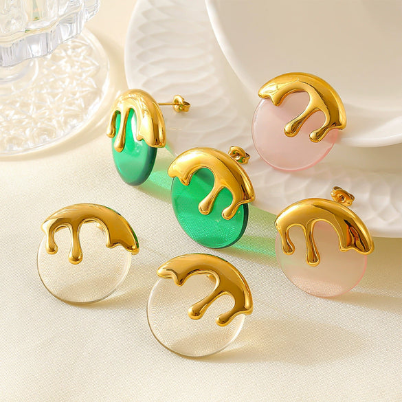 Wholesale Niche Geometric Resin And Titanium Steel Ice Cream Shaped Earrings Plated With 18K Gold