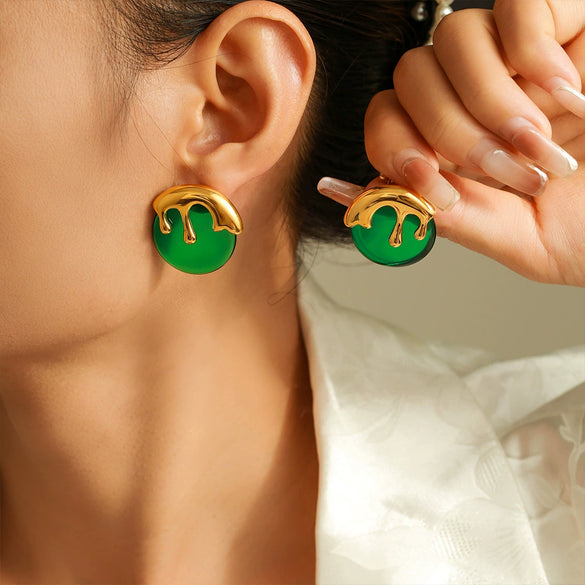 Wholesale Niche Geometric Resin And Titanium Steel Ice Cream Shaped Earrings Plated With 18K Gold