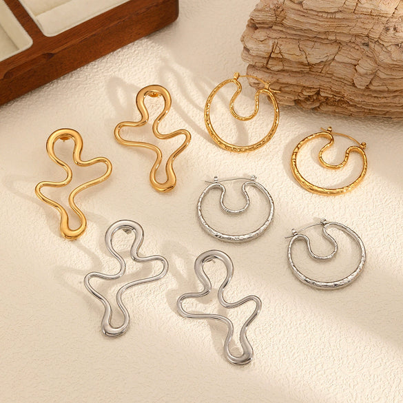 Wholesale Niche Geometric Stainless Steel Earrings 18K Gold Plated