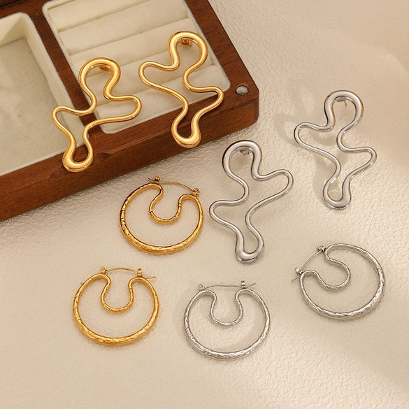 Wholesale Niche Geometric Stainless Steel Earrings 18K Gold Plated