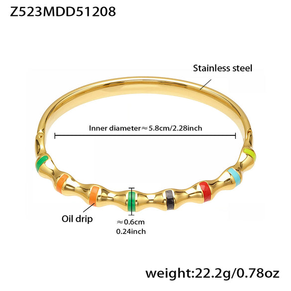 Wholesale Niche Geometric Stainless Steel Electroplated Oil Drop Buckle Open Bracelet