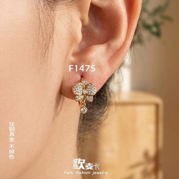 Wholesale Niche Geometric Stainless Steel Electroplated Zircon Inlay Butterfly Pendant Earrings For Women