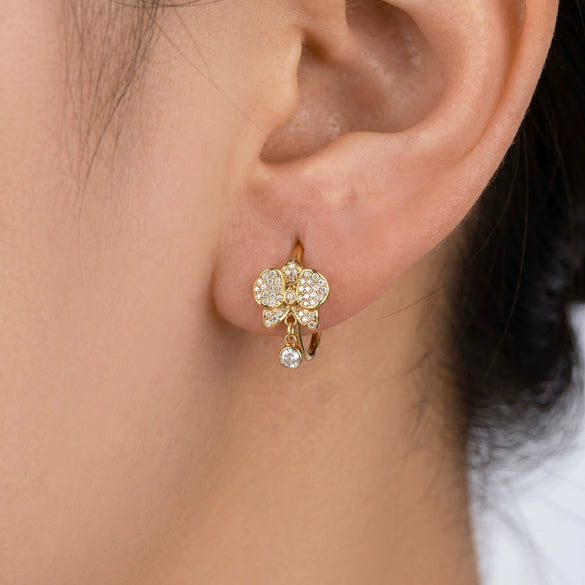 Wholesale Niche Geometric Stainless Steel Electroplated Zircon Inlay Butterfly Pendant Earrings For Women