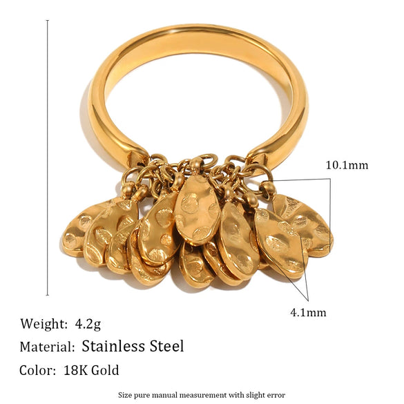 Wholesale Niche Geometric Stainless Steel 18K Goldplated Hammered Texture Ring For Women