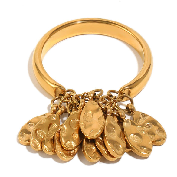 Wholesale Niche Geometric Stainless Steel 18K Goldplated Hammered Texture Ring For Women