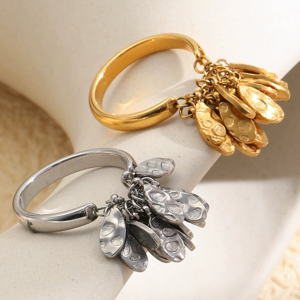 Wholesale Niche Geometric Stainless Steel 18K Goldplated Hammered Texture Ring For Women
