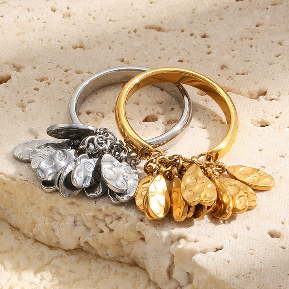 Wholesale Niche Geometric Stainless Steel 18K Goldplated Hammered Texture Ring For Women