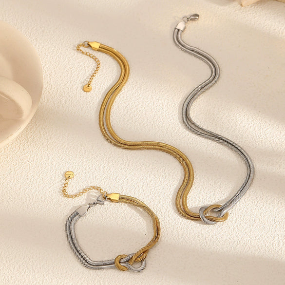 Wholesale Niche Geometric Stainless Steel Snake Bone Chain Necklace And Bracelet With Electroplating