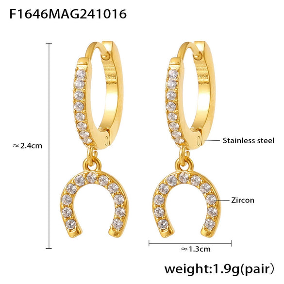 Wholesale Niche Geometric 316L Stainless Steel Zircon Handmade Electroplated Earrings Jewelry