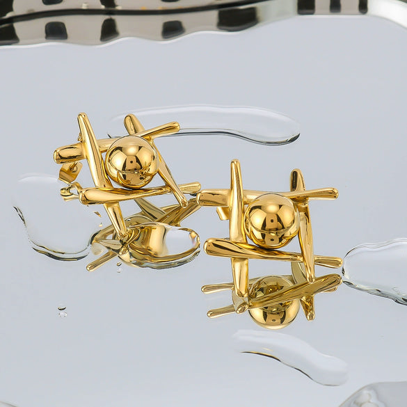 Wholesale Niche Geometric Stitching Earrings In Stainless Steel With 18K Vacuum Plating For Women