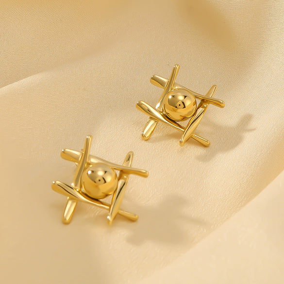 Wholesale Niche Geometric Stitching Earrings In Stainless Steel With 18K Vacuum Plating For Women