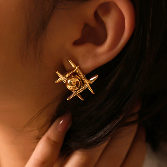 Wholesale Niche Geometric Stitching Earrings In Stainless Steel With 18K Vacuum Plating For Women
