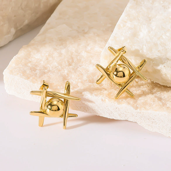 Wholesale Niche Geometric Stitching Earrings In Stainless Steel With 18K Vacuum Plating For Women