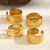 Wholesale Niche Geometric Style Stainless Steel 18K Goldplated Wide Hammered Texture Open Ring For Women