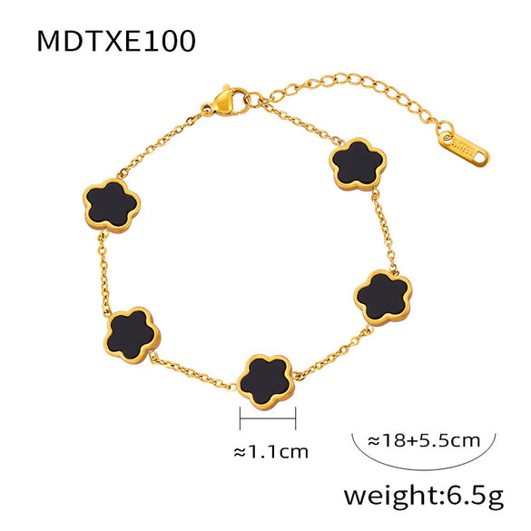 Wholesale Niche Geometric 316L Stainless Steel Jewelry Set Inlaid With Singlesided White Shell Turquoise In Flower Shape And Chain Pattern With Electroplating Treatment For Unisex