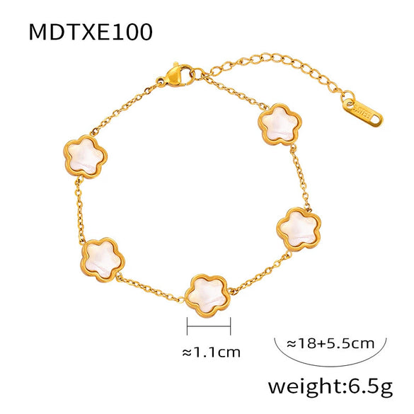 Wholesale Niche Geometric 316L Stainless Steel Jewelry Set Inlaid With Singlesided White Shell Turquoise In Flower Shape And Chain Pattern With Electroplating Treatment For Unisex
