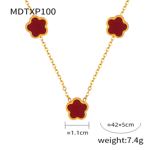 Wholesale Niche Geometric 316L Stainless Steel Jewelry Set Inlaid With Singlesided White Shell Turquoise In Flower Shape And Chain Pattern With Electroplating Treatment For Unisex