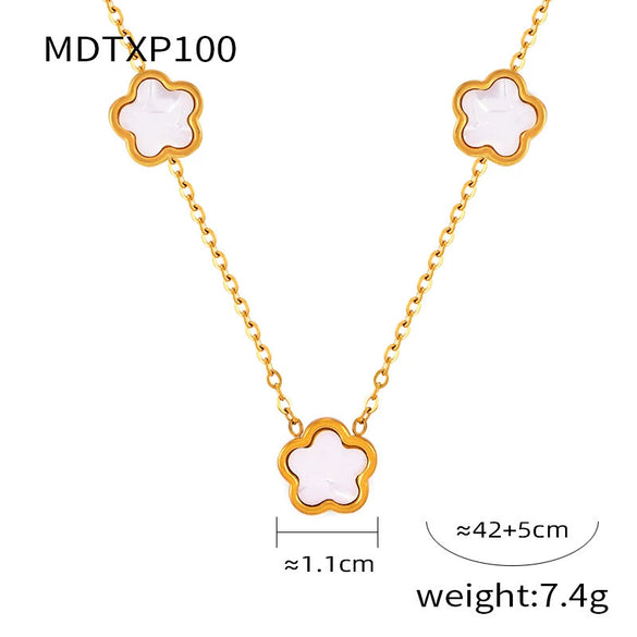Wholesale Niche Geometric 316L Stainless Steel Jewelry Set Inlaid With Singlesided White Shell Turquoise In Flower Shape And Chain Pattern With Electroplating Treatment For Unisex