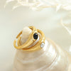 Wholesale Niche Geometric 316L Stainless Steel Ring For Women Inlaid With Black And White Beads Electroplated 18K Gold