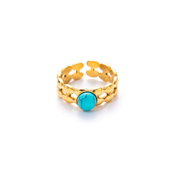 Wholesale Niche Geometric U Shape Titanium Steel Natural Stone Electroplated Open Ring For Women