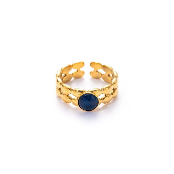 Wholesale Niche Geometric U Shape Titanium Steel Natural Stone Electroplated Open Ring For Women