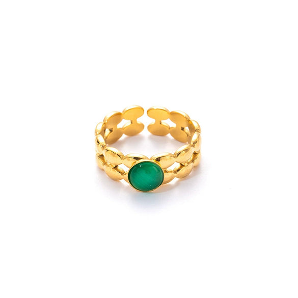 Wholesale Niche Geometric U Shape Titanium Steel Natural Stone Electroplated Open Ring For Women