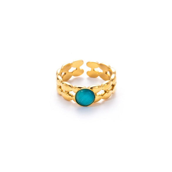 Wholesale Niche Geometric U Shape Titanium Steel Natural Stone Electroplated Open Ring For Women