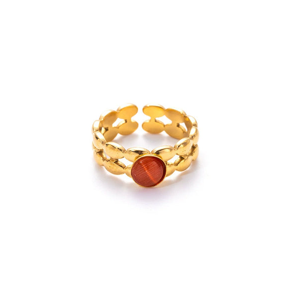 Wholesale Niche Geometric U Shape Titanium Steel Natural Stone Electroplated Open Ring For Women