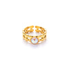 Wholesale Niche Geometric U Shape Titanium Steel Natural Stone Electroplated Open Ring For Women