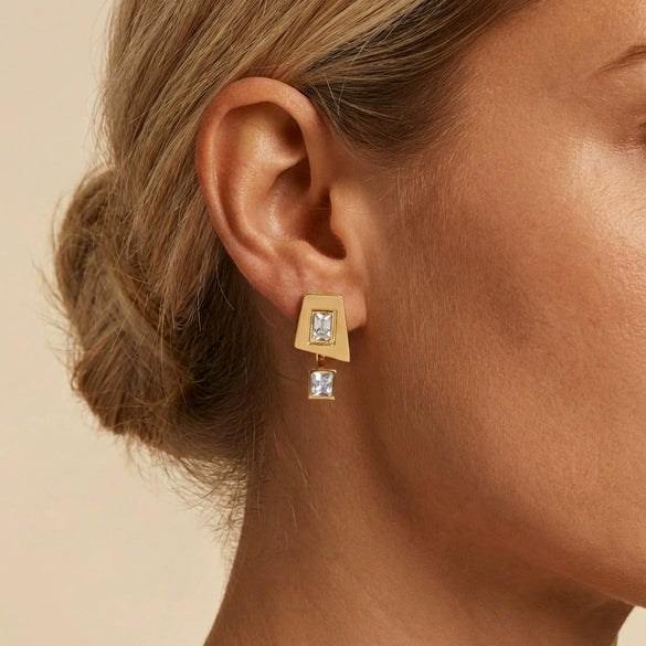 Wholesale Niche Highend Geometric Electroplated Stainless Steel Earrings With Irregular Trapezoidal And Square Zircon