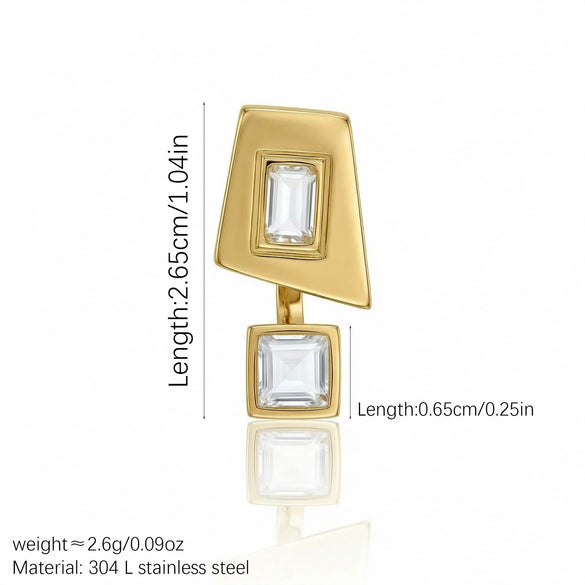 Wholesale Niche Highend Geometric Electroplated Stainless Steel Earrings With Irregular Trapezoidal And Square Zircon