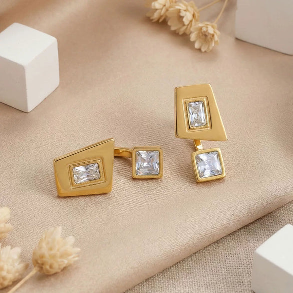 Wholesale Niche Highend Geometric Electroplated Stainless Steel Earrings With Irregular Trapezoidal And Square Zircon