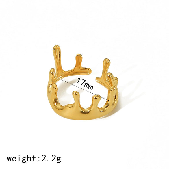 Wholesale Niche Lava Crown Pattern Stainless Steel And Titanium Steel Opening Adjustable Ring With Electroplating Treatment