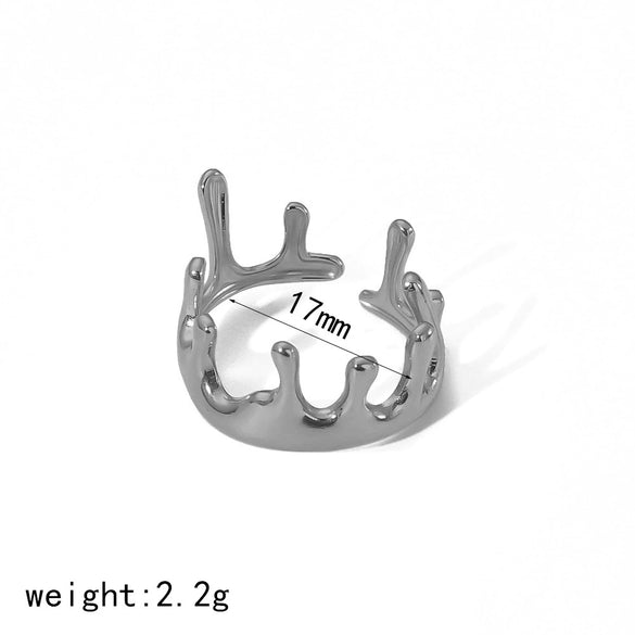 Wholesale Niche Lava Crown Pattern Stainless Steel And Titanium Steel Opening Adjustable Ring With Electroplating Treatment