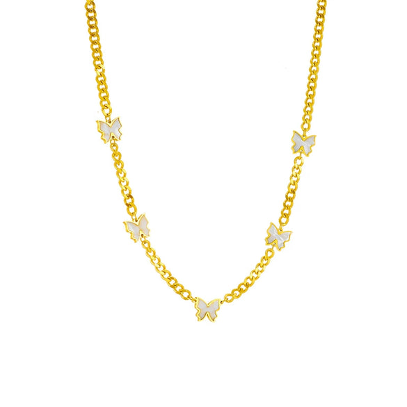 Wholesale Niche Personality Elegant Simple Design White Butterfly Chain Titanium Steel Jewelry Necklace With Electroplating Process And Geometric Pattern
