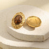 Wholesale Niche Retro Light Luxury Stainless Steel 18K Gold Plated Geometric And Oval Pattern Tiger Eye Stone Stud Earrings For Women