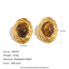 Wholesale Niche Retro Light Luxury Stainless Steel 18K Gold Plated Geometric And Oval Pattern Tiger Eye Stone Stud Earrings For Women
