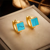 Wholesale Niche Retro Simple Advanced Versatile Square Geometric Turquoise Titanium Steel Women's Earrings With Electroplating