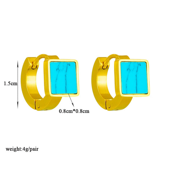 Wholesale Niche Retro Simple Advanced Versatile Square Geometric Turquoise Titanium Steel Women's Earrings With Electroplating